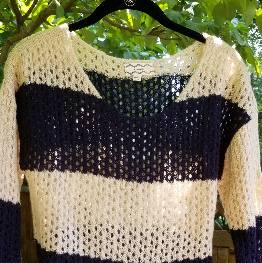 PINK ROSE NAVY & BEIGE SWEATER